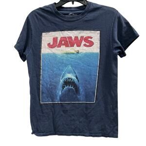 Vtg. Jaws Universal Studios Double Sided  Blue Movie Promo T-Shirt Men's Small